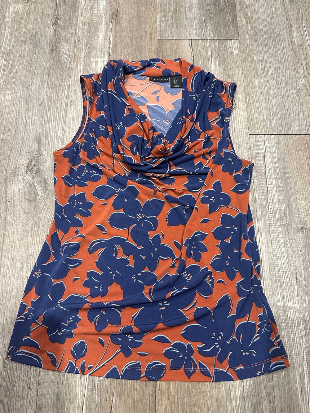 Tahari Navy & Rust Floral Cowl Neck Camisole